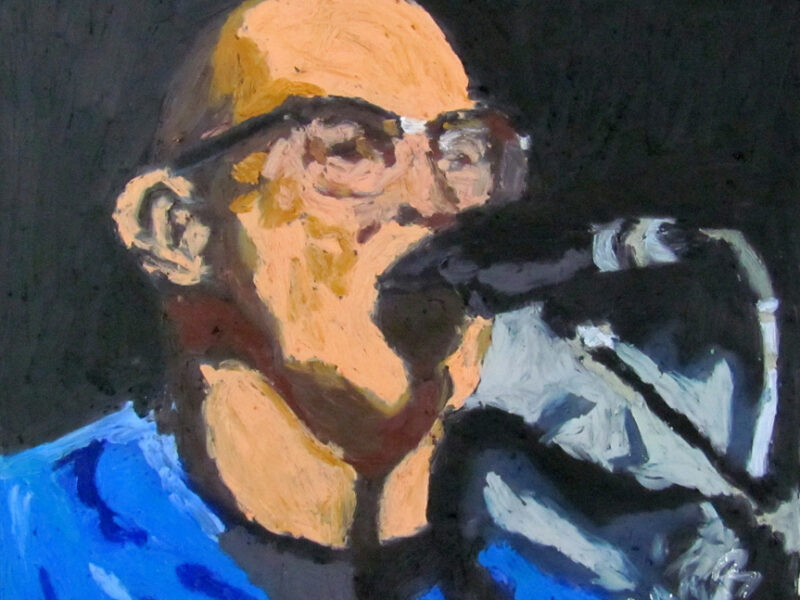 Portrait of Tom B. is a portrait using oil pastel on glass.