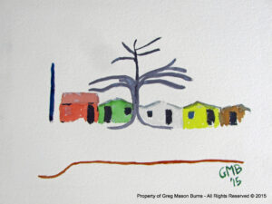 Chaval Ceara is a minimalist watercolor painting depicting the small northeastern Brazilian town.