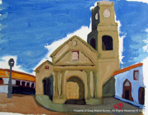 Iglesia San Agustin La Serena is an oil painting of a church in the named town in central Chile.