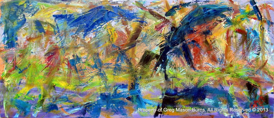 Untitled Abstract #2 is an abstract expressionist oil painting using many colors in a chaotic manner.