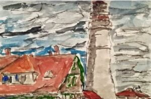 Portland Head Light is a watercolor painting of the lighthouse in Cape Elizabeth, Maine.