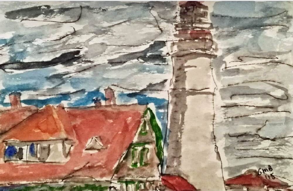 Portland Head Light is a watercolor painting of the lighthouse in Cape Elizabeth, Maine.