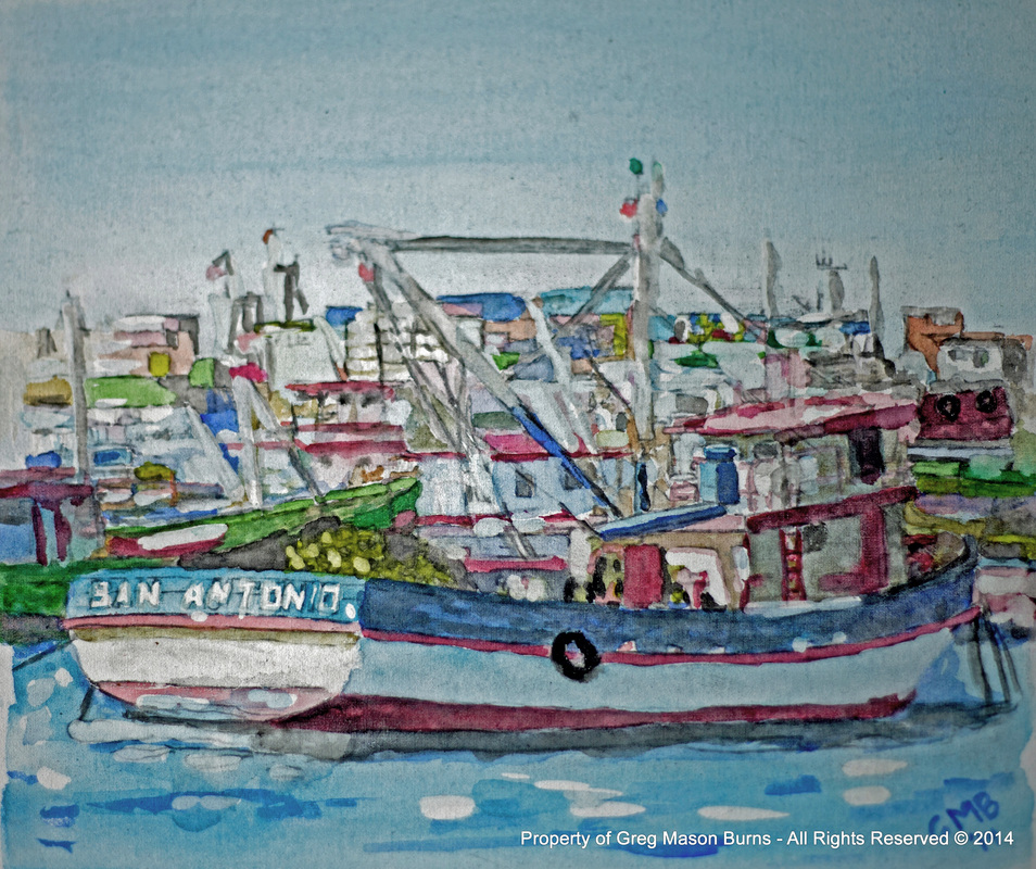 Puerta de San Antonio is a watercolor painting depicting the port of San Antonio is Chile.
