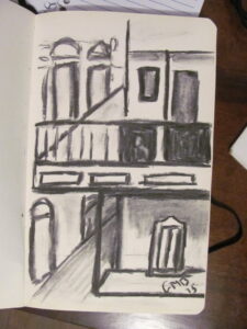 Study of a Patio in Buenos Aires is a study sample of a charcoal drawing done in Buenos Aires, Argentina.