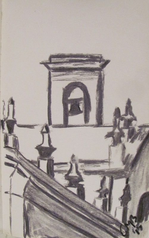 Study of a Church in Buenos Aires is a study sample of a charcoal drawing of a church in Argentina.