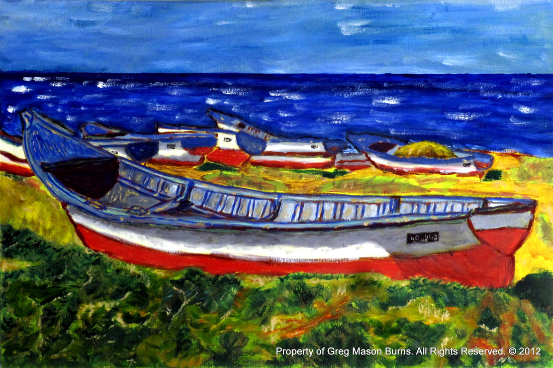 Flota de Coquimbo is an oil painting of the fleet of fishing boats in Coquimbo, Chile.