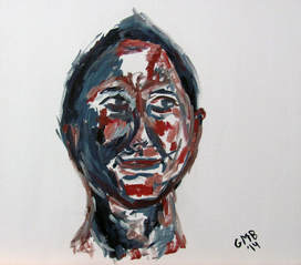 Portrait of Nivea B. is an oil-on-canvas painting using quick brushstrokes and dark colors on a white background.