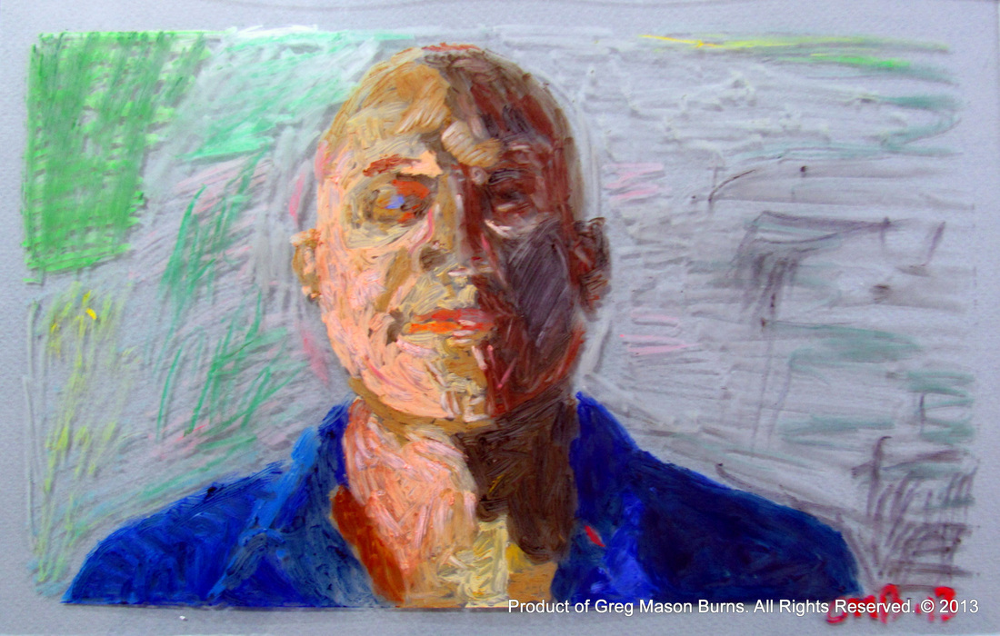 Self-Portrait is an oil pastel on glass portrait painting of the artist.