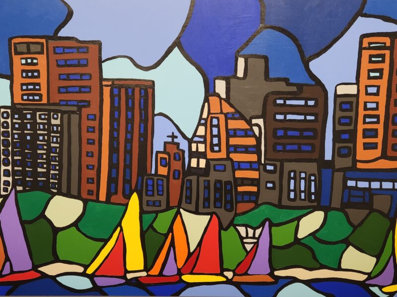 Painting of sailboats on the Charles River in Boston